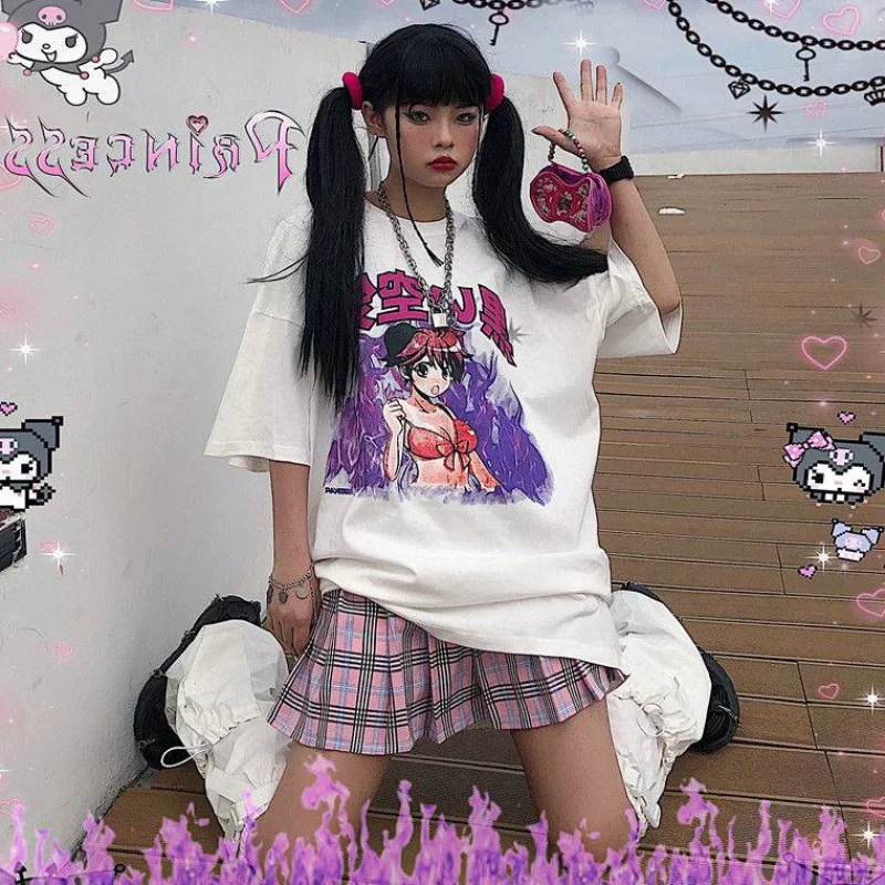 Y2K Cartoon Print Loose Streetwear T-shirt - Harajuku Gothic E-Girl Kawaii Vintage Top