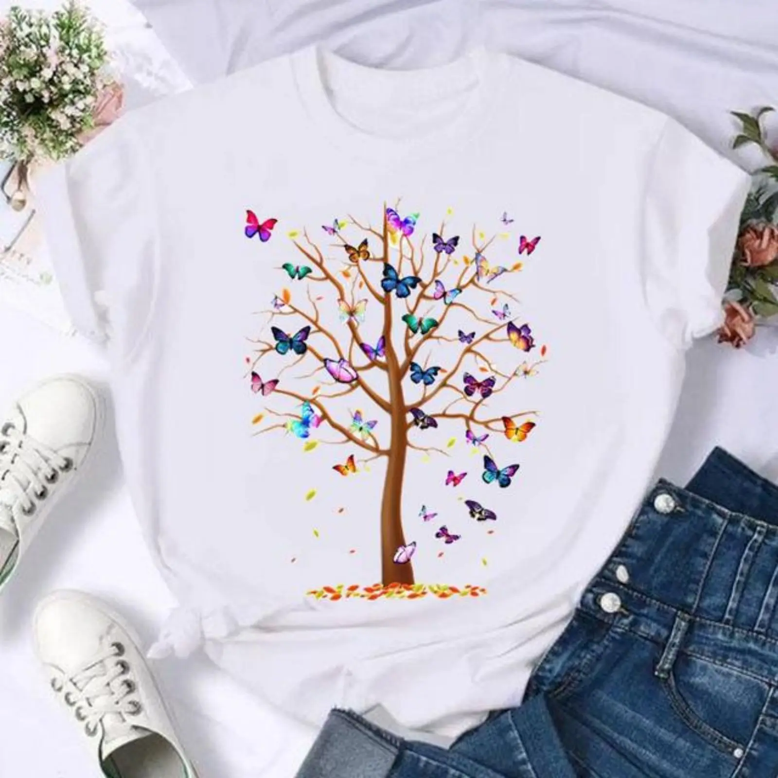 Y2K Cartoon Tree Print Casual T-Shirt