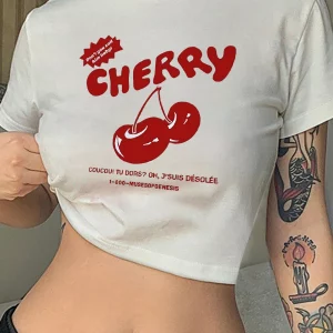 Y2K Cherry Graphic Crop Top - Retro Summer Fashion for Women