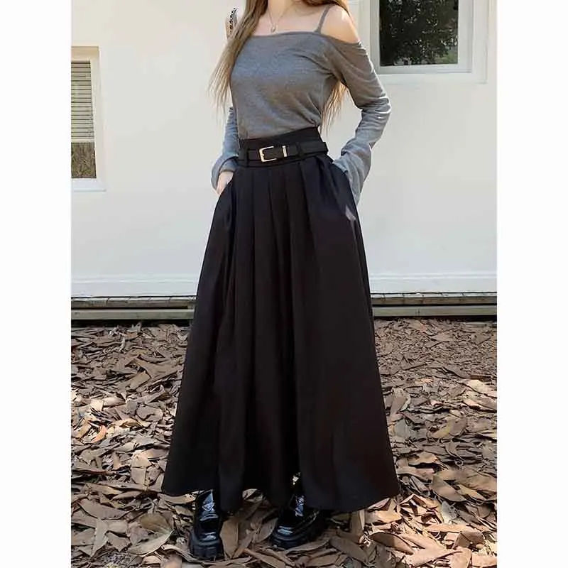 Y2K Chic Belted A-Line Skirt - Autumn Fashion Statement