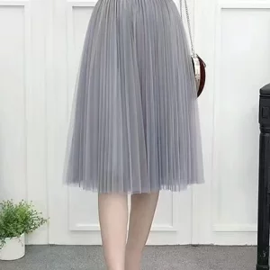 Y2K Chic Mesh Tulle Skirt - Korean Fashion A-Line Pleated Party Faldas