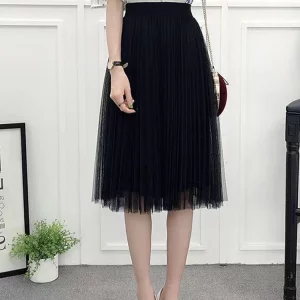 Y2K Chic Mesh Tulle Skirt - Korean Fashion A-Line Pleated Party Faldas