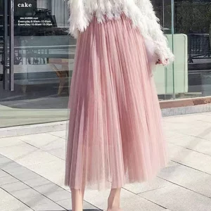 Y2K Chic Mesh Tulle Skirt - Korean Fashion A-Line Pleated Party Faldas