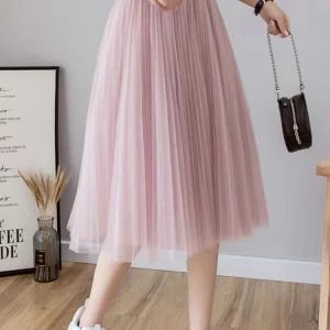 Y2K Chic Mesh Tulle Skirt - Korean Fashion A-Line Pleated Party Faldas