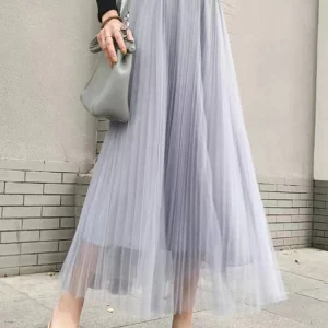 Y2K Chic Mesh Tulle Skirt - Korean Fashion A-Line Pleated Party Faldas