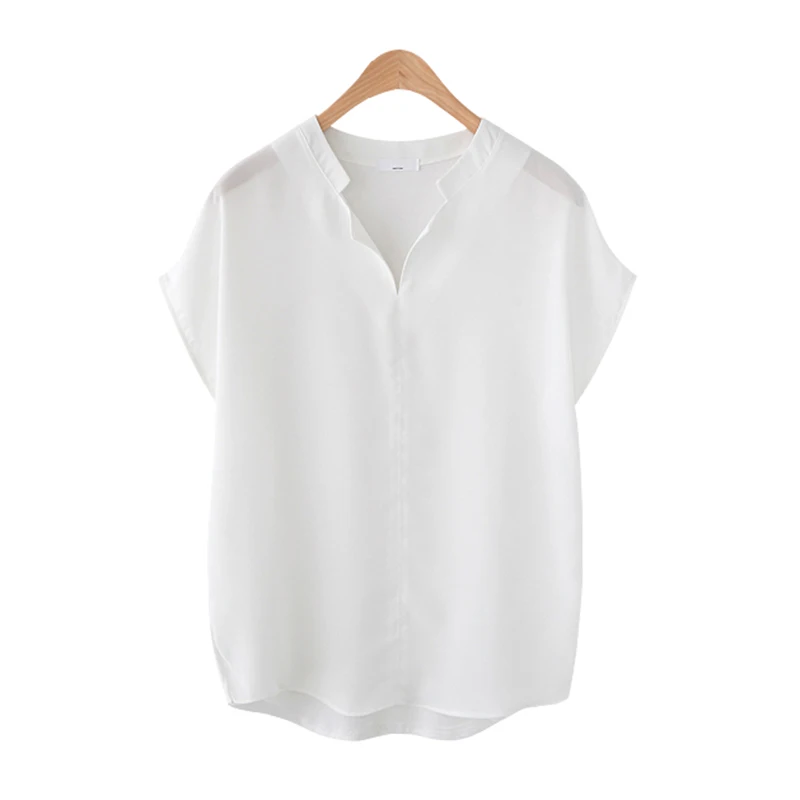 Y2K Chiffon Oversize Batwing Sleeve Women's T-Shirt - Stand Collar Black & White Loose Top