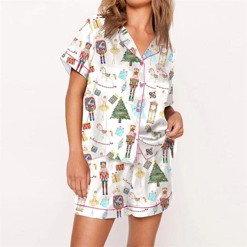 Y2K Christmas Loungewear Set: Nutcracker Pattern Shirt & Shorts