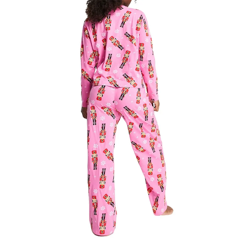 Y2K Christmas Nutcracker Loungewear Set - Pink Print Tee and Pants