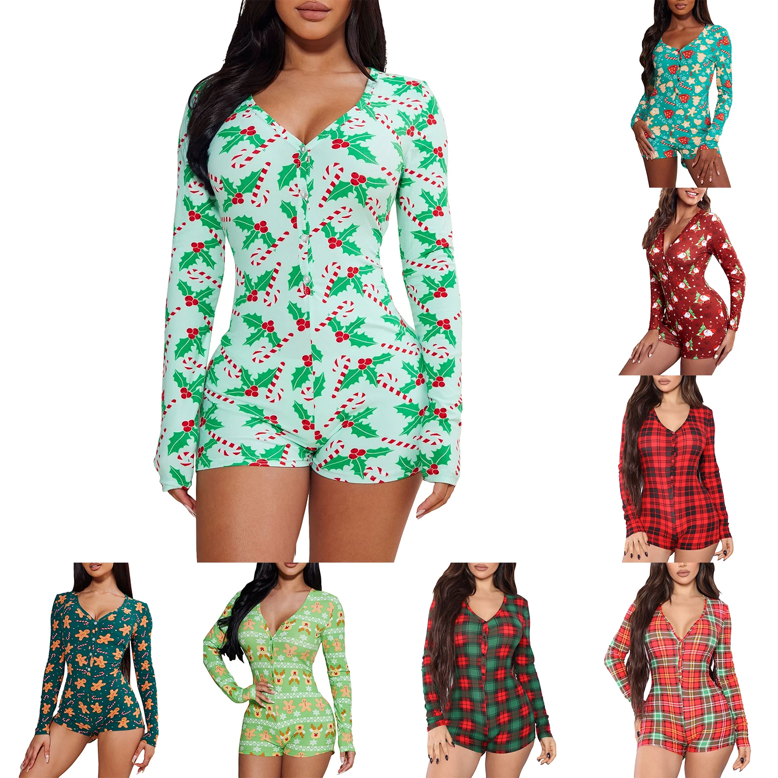 Y2K Christmas Romper Jumpsuit: Sexy Bodycon Printed 1-Piece Shorts Loungewear