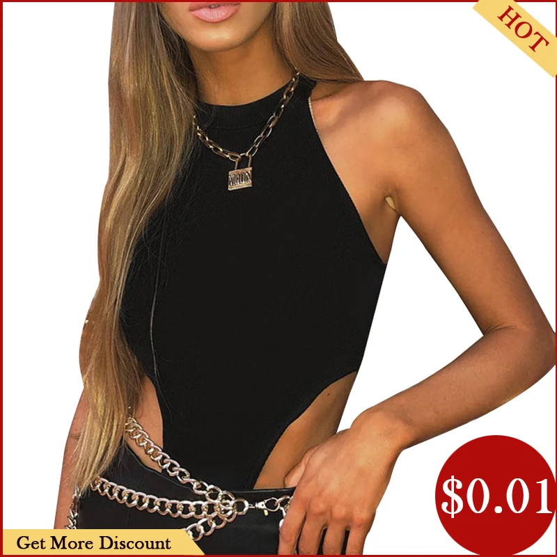 Y2K Club Fashion Halter Bodysuit - Sexy Sleeveless Slim Fit Jumpsuit