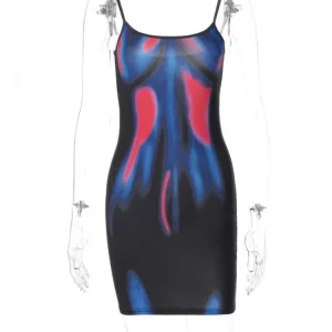 Y2K Club Mini Dress: 3D Body Print Cami Backless Bodycon Streetwear