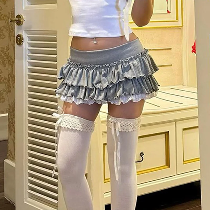 Y2K Coquette Aesthetic Tiered Mini Skirt - Lolita Style A-line Short Skirt