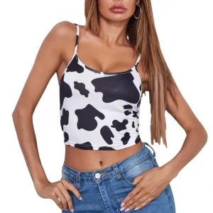 Y2K Cow Print Cami Tank Top for Party & Vacation