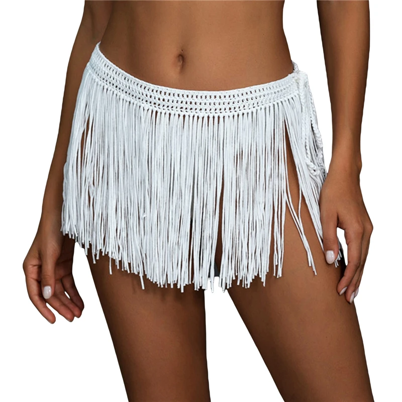 Y2K Crochet Beach Skirt Cover-Up with Tassels - Summer Swimwear Bottom