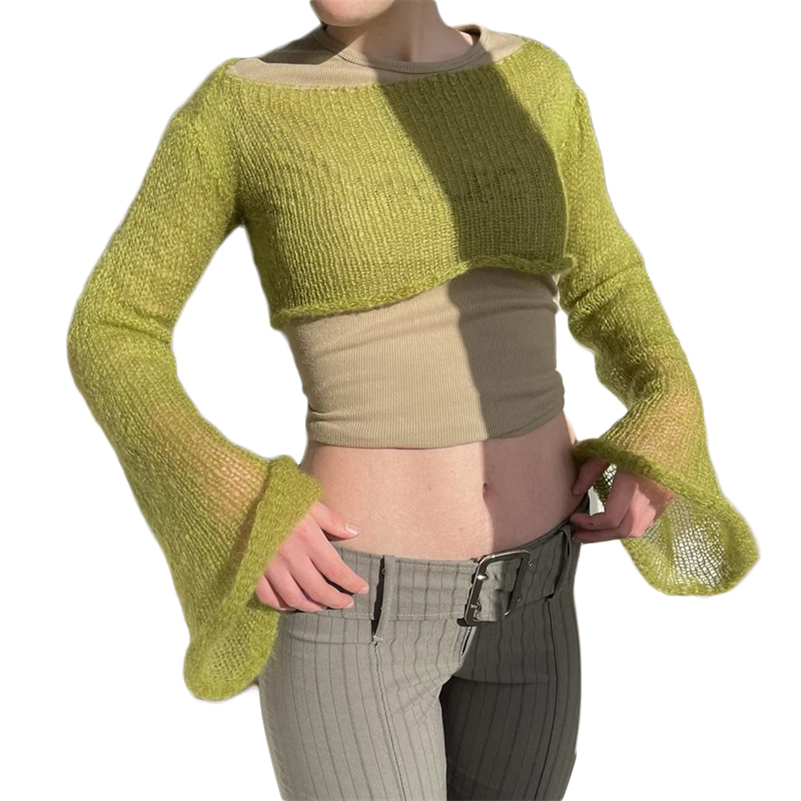 Y2K Crochet Knit Crop Tops - Color Block Patchwork Sweater - Vintage Streetwear