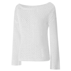 Y2K Crochet Knit Sweater Crop Top - Mesh Fishnet Loose Shirt - Club Streetwear