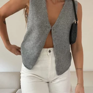 Y2K Crochet Knit Vest: Hollow Out Button Down V Neck Crop Top