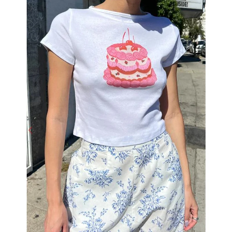 Y2K Crop Top: Kawaii Aesthetic Tee for Women - Solid & Patterned Styles