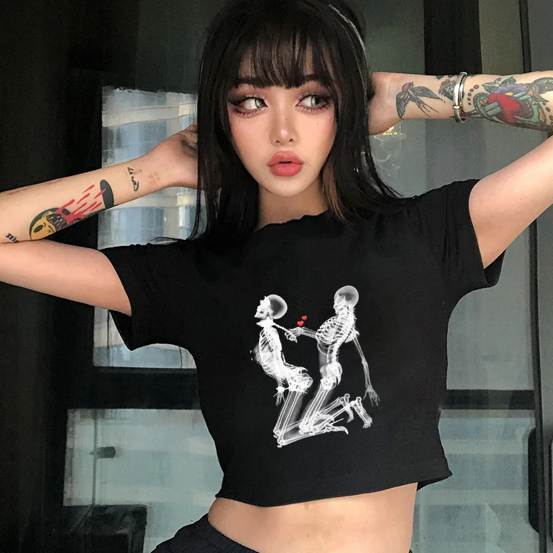 Y2K Crop Top T-Shirt - Vintage Streetwear Grunge Tee - Fairy Harajuku Gothic Blouse - Women's