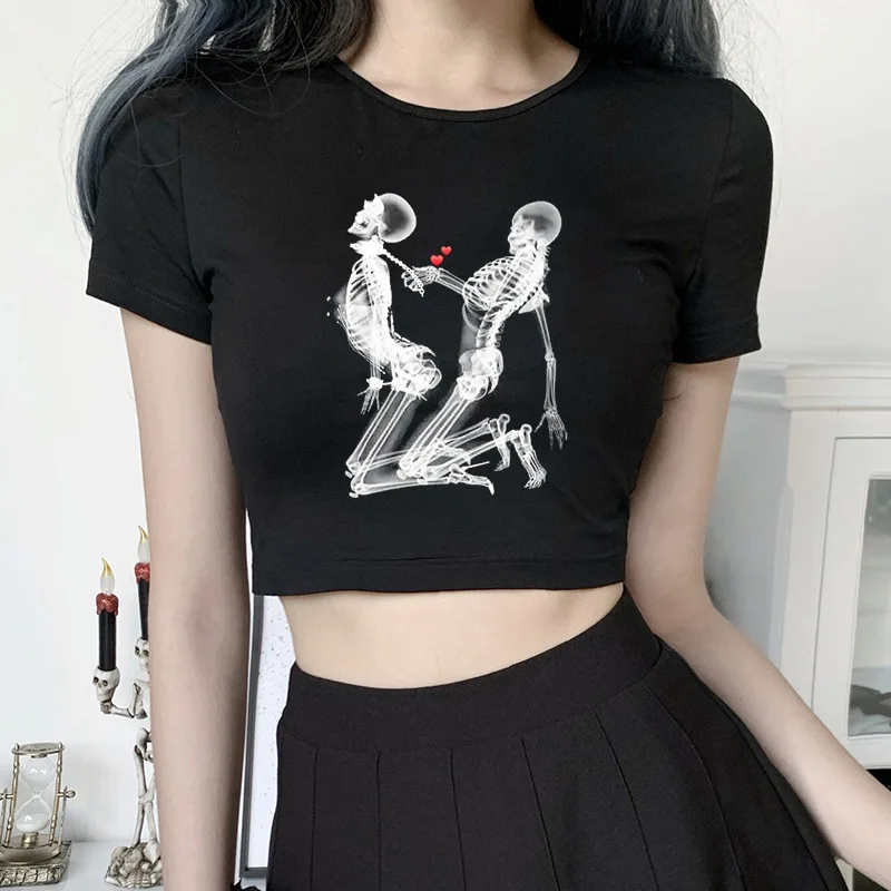 Y2K Crop Top T-Shirt - Vintage Streetwear Grunge Tee - Fairy Harajuku Gothic Blouse - Women's