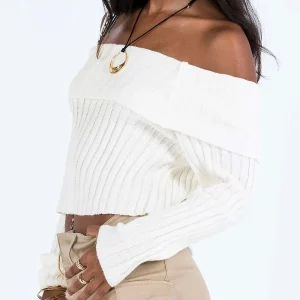 Y2K Cropped Off-Shoulder Sweater: Solid Color Soft Knitwear