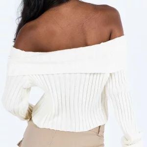 Y2K Cropped Off-Shoulder Sweater: Solid Color Soft Knitwear