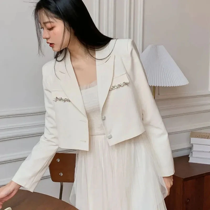 Y2K Crystal Decorated Suit Coat - Korean Style Cropped Blazer