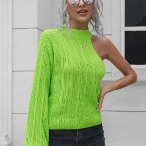 Y2K Cut Out Knitted Sweater: One Shoulder Pullover Top - Women's Fall Winter Fashion - Long Sleeve