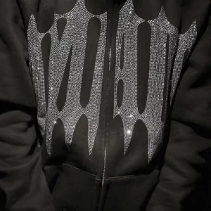 Y2K Dark Gothic Rock Aesthetic Rhinestone Zipper Cardigan