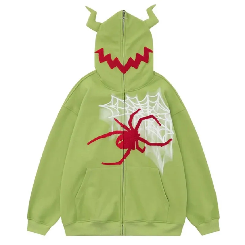 Y2K Dark Spider Web Print Hoodie - Unisex Streetwear Gothic Sweatshirt