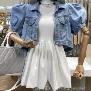 Y2K Denim Crop Jacket with Puff Sleeves