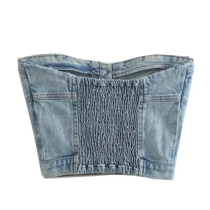 Y2K Denim Crop Top: Chic Backless Off-Shoulder Corset Tube Top