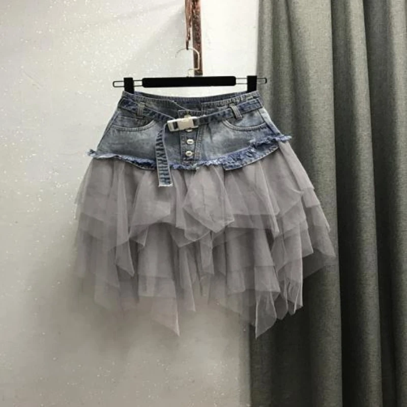 Y2K Denim Patchwork Mini Skirt - Retro Summer Fashion