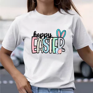 Y2K Easter Bunny Graphic T-Shirt - Casual Crew Neck Letter Design