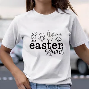 Y2K Easter Bunny Graphic T-Shirt - Casual Crew Neck Letter Design