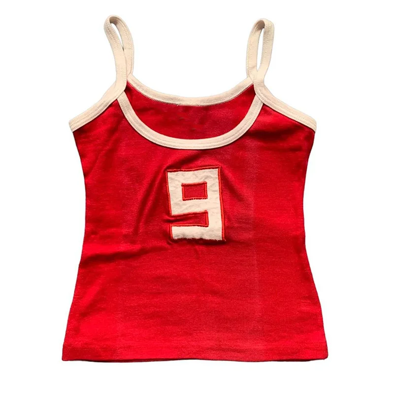 Y2K Embroidered Round Neck Sleeveless T-Shirt - Casual Vest