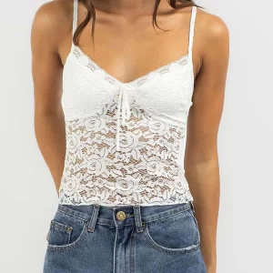 Y2K Eyelet Lace Camisoles - Spaghetti Strap Backless Tank Tops