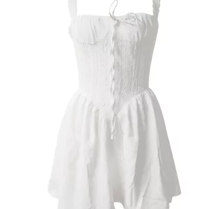 Y2K Fairy Flowy Dress: Sleeveless Tie-up Front A-line Party Dress