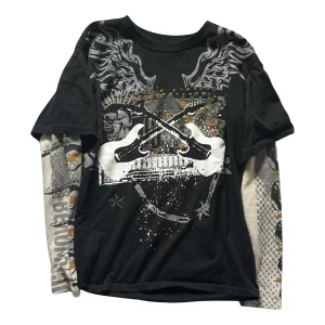 Y2k Fairy Grunge Graphic Long Sleeve Tees - E-Girls Aesthetic Gothic Skull Print Baggy T Sh