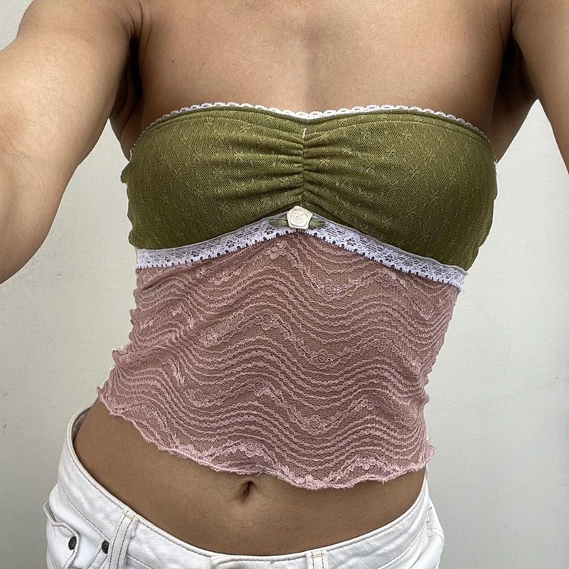 Y2K Fairy Grunge Lace Tube Top - Sheer Mesh Bandeau for Women - 2000s Streetwear