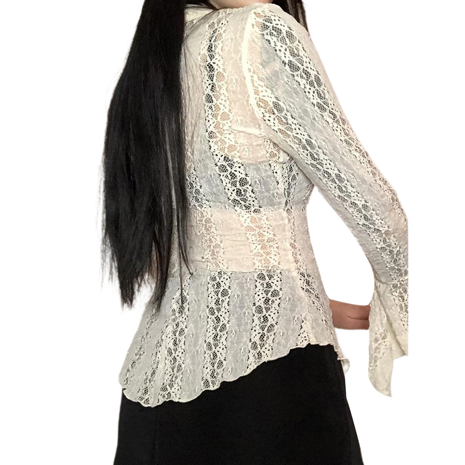 Y2K Fairy Grunge Long Sleeve Blouse - Vintage Irregular Hem Crop Top