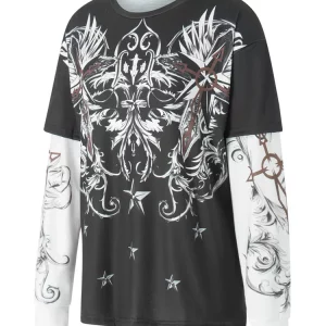 Y2k Fairy Grunge Oversized Shirts - Aesthetic Graphic Printed Baggy Tops