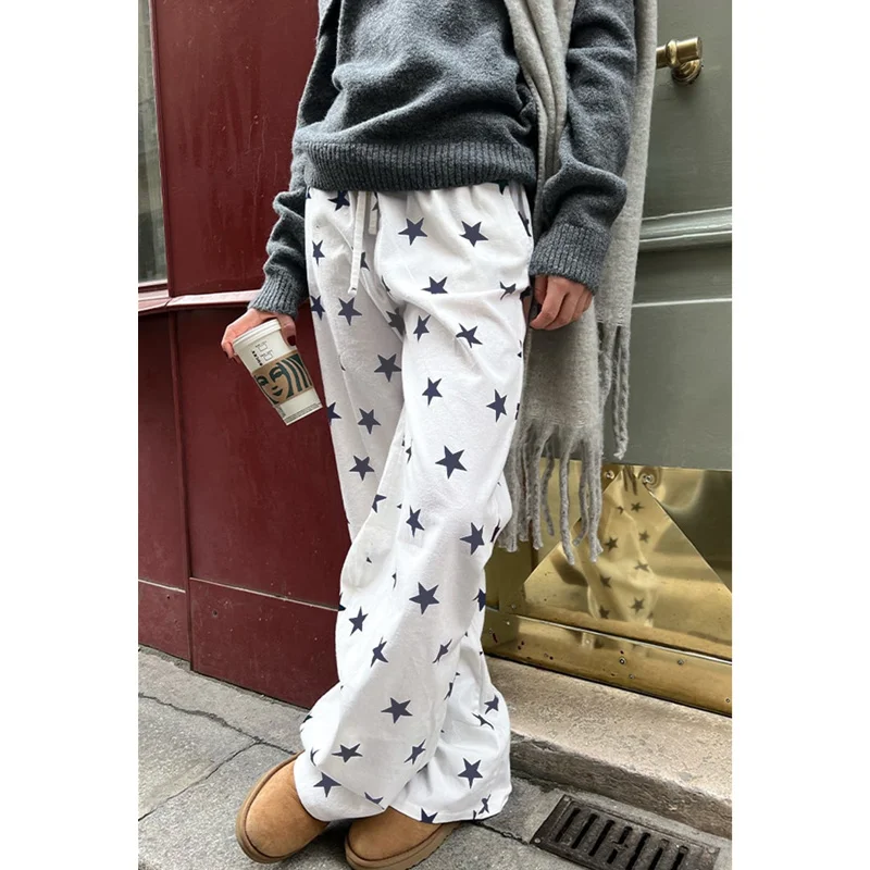 Y2K Fairy Grunge Star Stripe Letter Print Drawstring Pants - Women's Streetwear