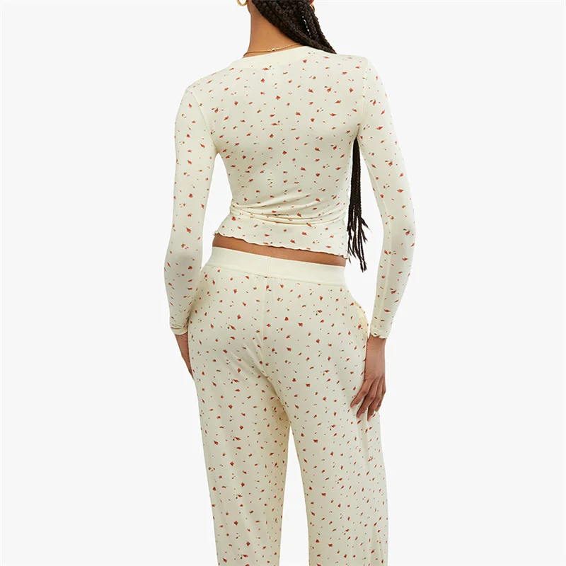 Y2K Fashion 2-Piece Pajama Set: Solid Print Crop Top & Pants