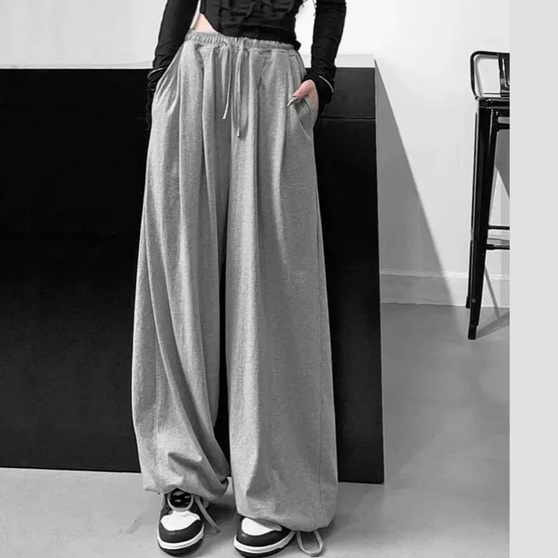 Y2K Fashion Cotton Oversize Sweatpants - High Waist Black Loose Wide Leg Trousers