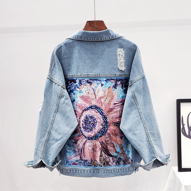 Y2K Fashion Denim Jacket with Diamonds - Casual Loose Streetwear Outwear