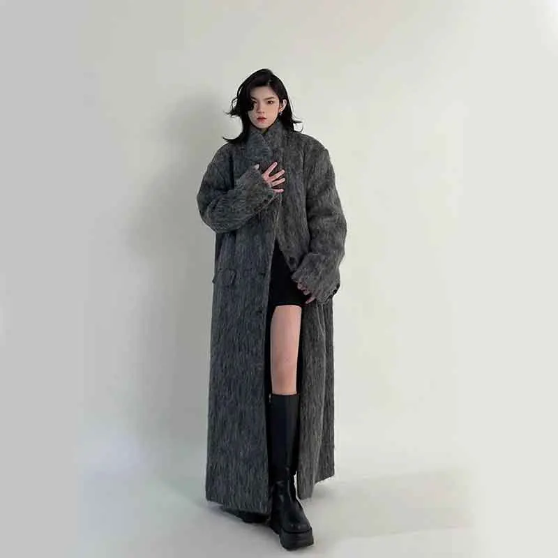 Y2K Fashion Faux Woolen Coat: Autumn Winter Long Jacket