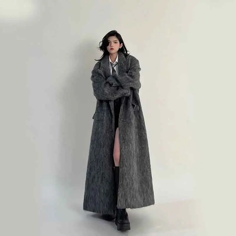 Y2K Fashion Faux Woolen Coat: Autumn Winter Long Jacket