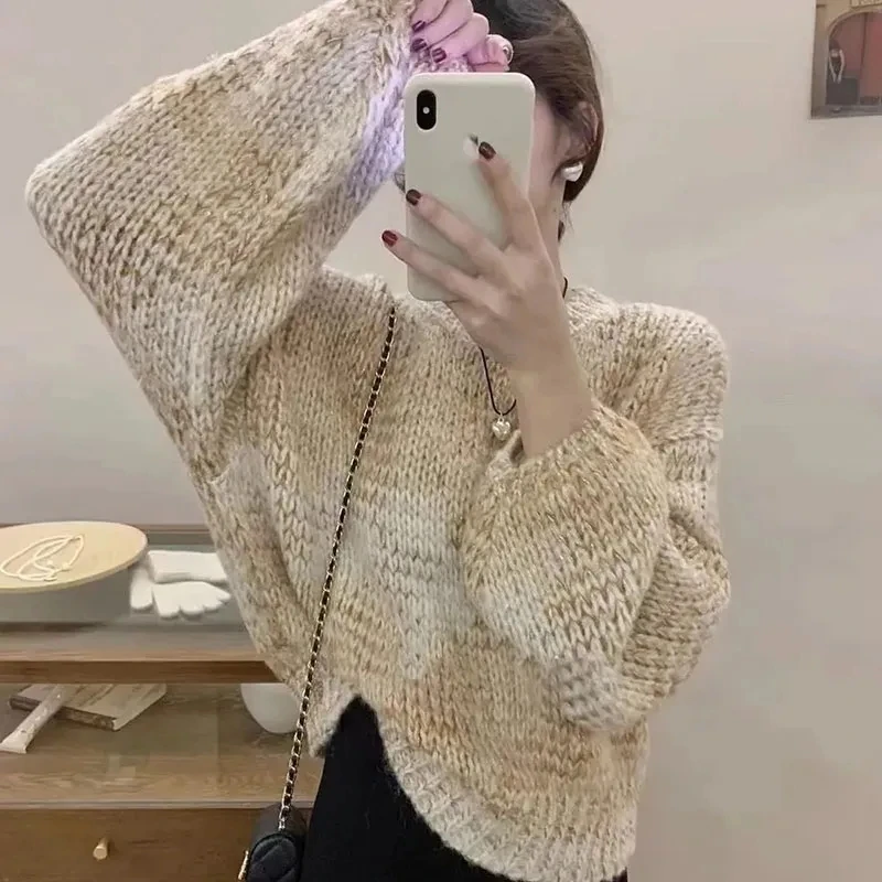 Y2K Fashion Gradient Knit Sweater - Autumn Loose Long Sleeve Pullover