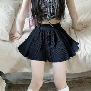 Y2K Fashion High Waist Lace-Up Pleated Shorts - Harajuku Style